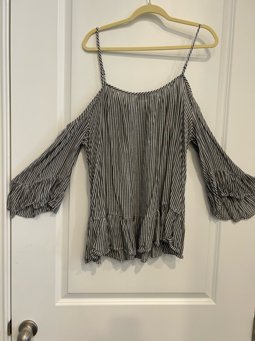 Striped Cold-Shoulder Ruffle Hem Camisole - Black & White
